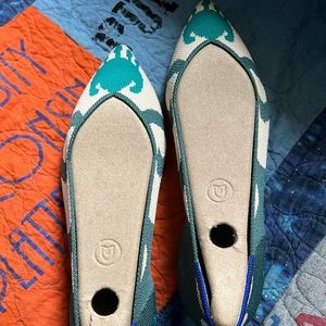Rothy's Moroccan Ikat Flat Shoes Blue Teal Knit Geometric Pointed Toe Size 9